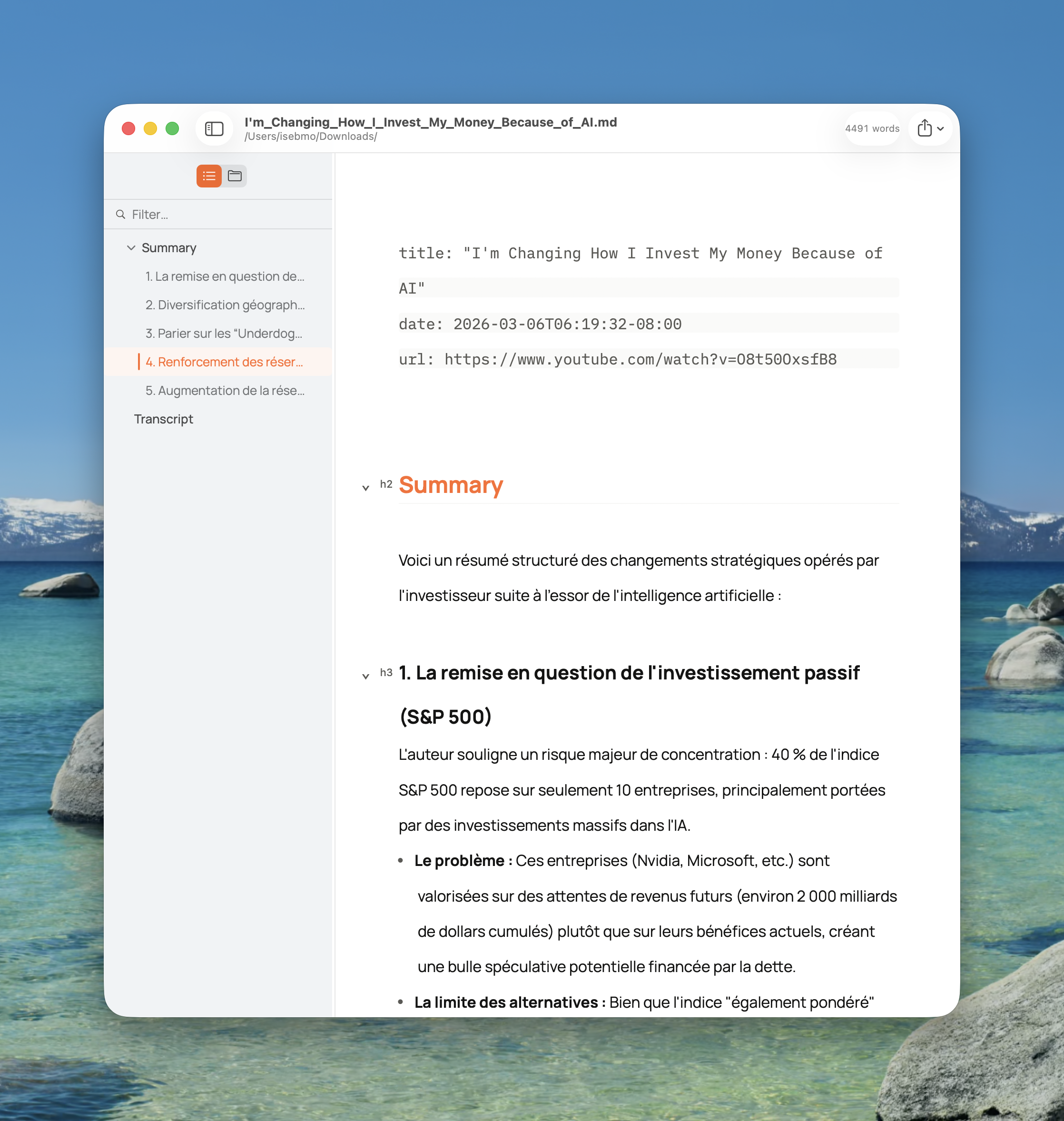 Exported markdown summary file open in a text editor